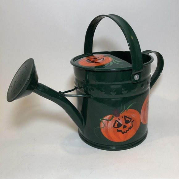 Hand Painted Metal Watering Can 6" Pumpkin Halloween Farmhouse Rustic Artistic - Picture 3 of 11